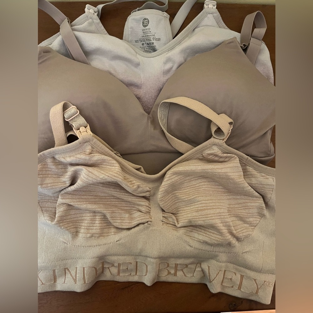 3-pack Kindred Bravely Nursing/Pumping combo bras. Size Large, 3 styles.